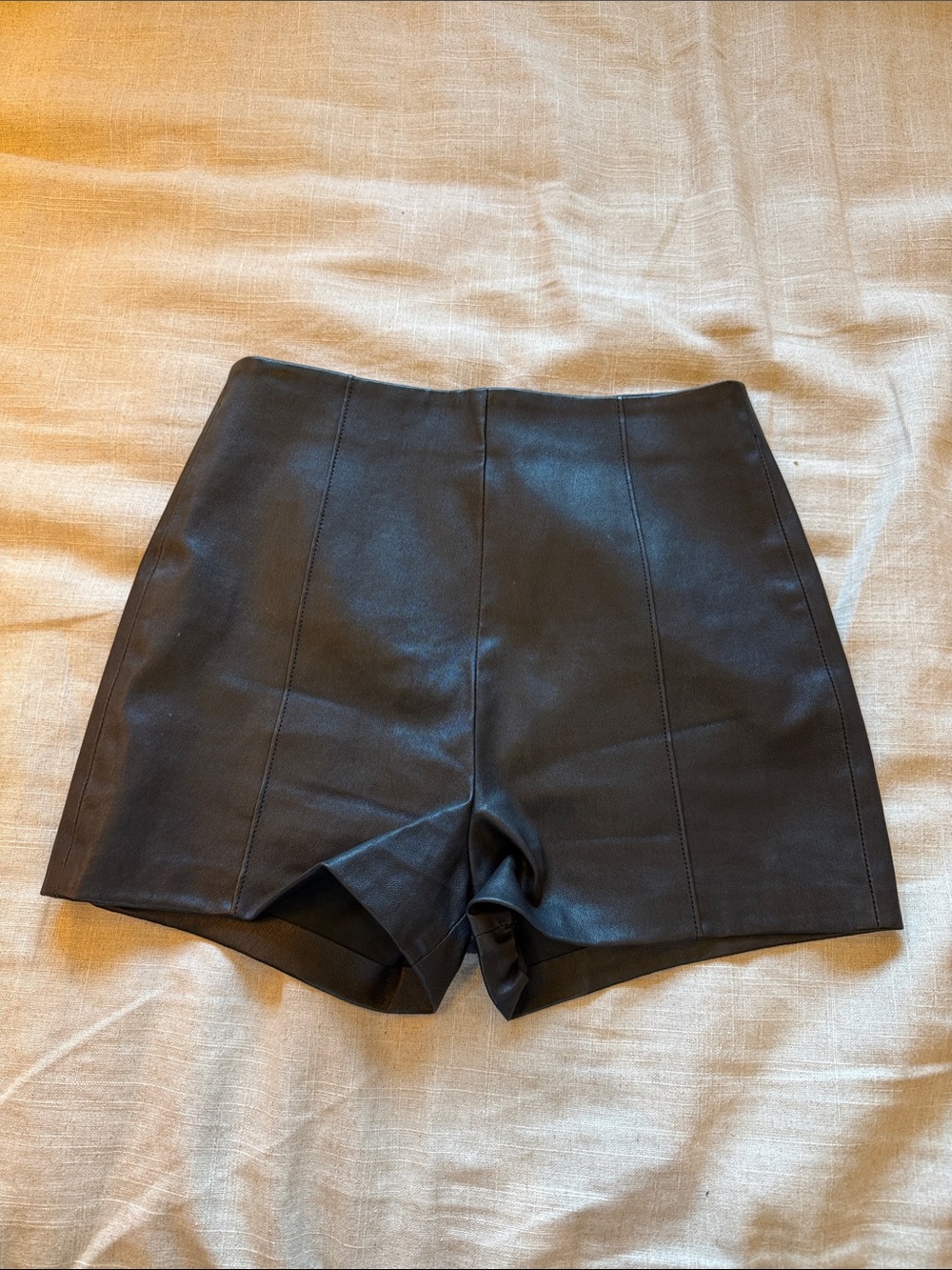 NBD Black High-Waist Genuine Leather Shorts